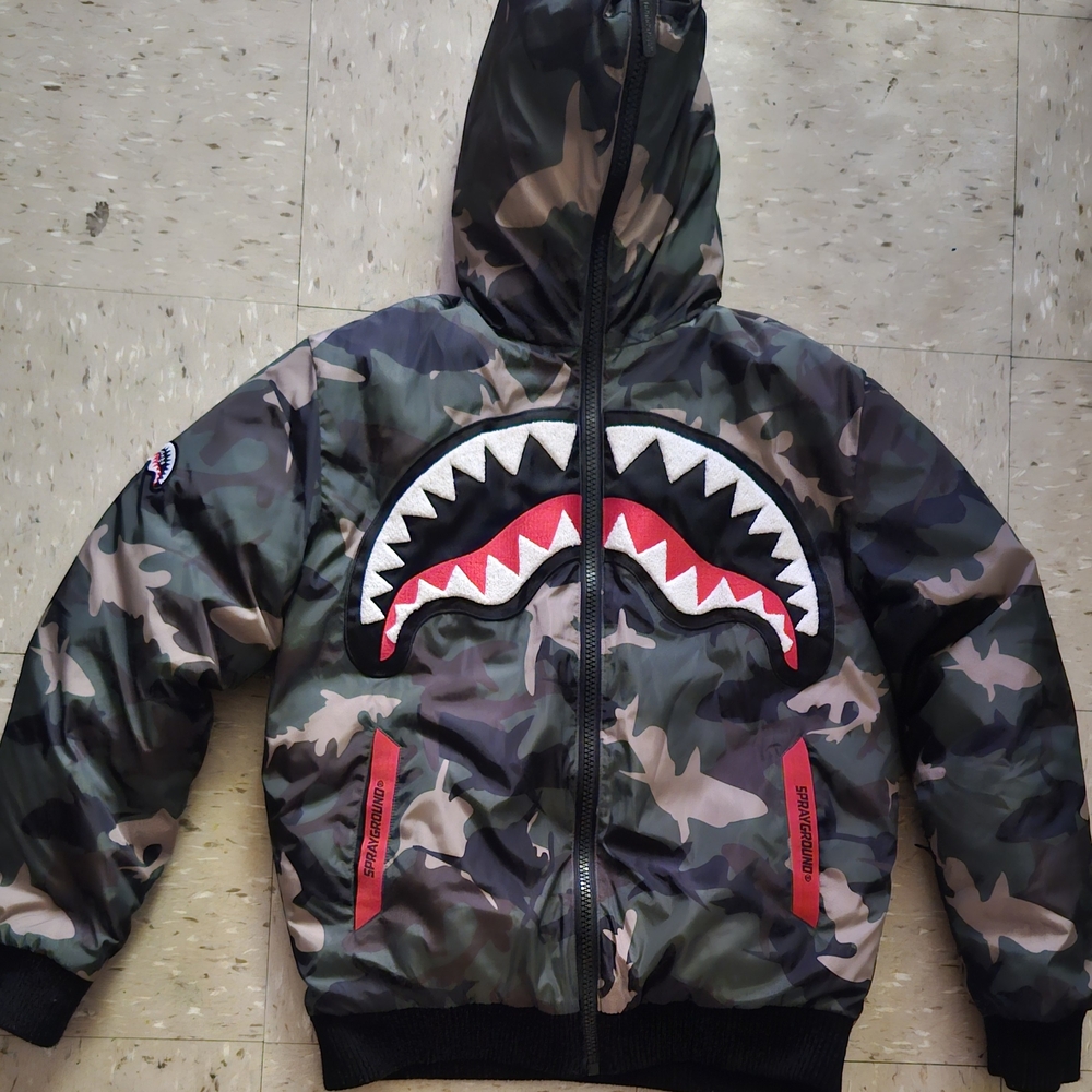 Sprayground Camouflage Shark Puffer Jacket